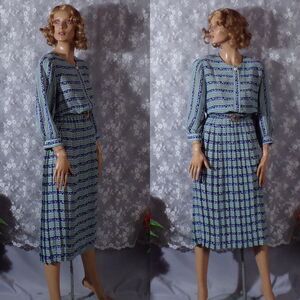 Vintage 80s Pleated Dress Size Large 1980s Retro Secretary Office Boho Casual